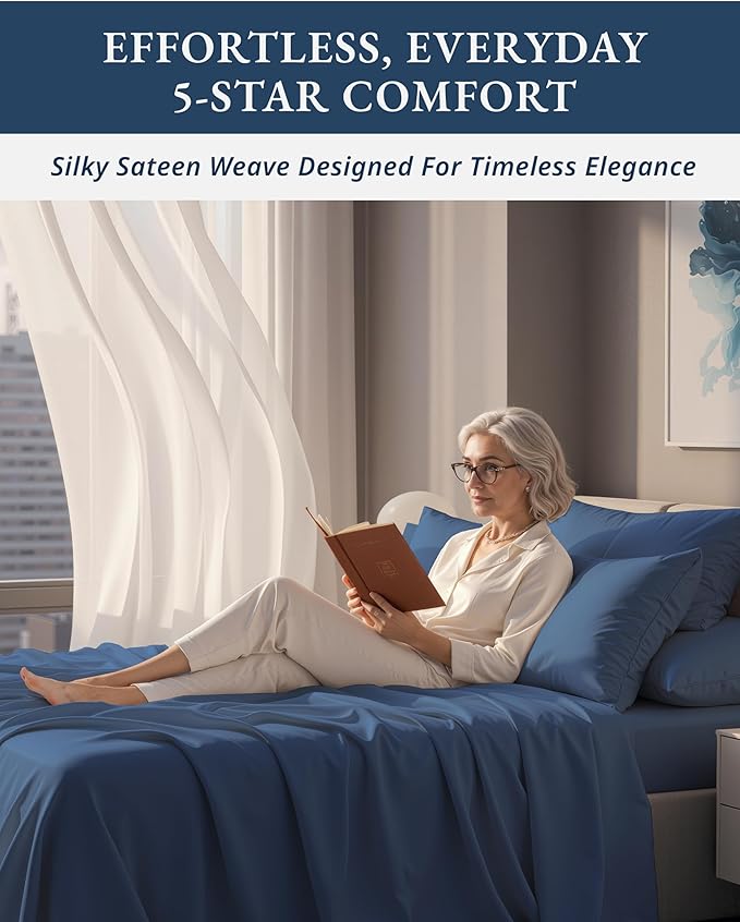 LANE LINEN 100% Egyptian Cotton California King Sheets Set, Soft & Comfy No Pill Fade Resistant Oeko-Tex Certified Cotton Sheets Cal King Size Set, 15" deep Pokcet Sheets - Dark Denim