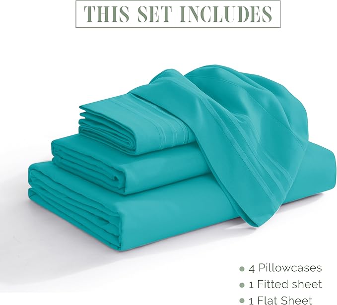 Elegant Comfort Luxury 1500 Premium Hotel Quality Microfiber 4-Piece Sheet Set - Soft, All Around Elastic 18-24 Inches Deep Fitted Sheet - Extra Deep Pocket Sheets, Full, Turquoise