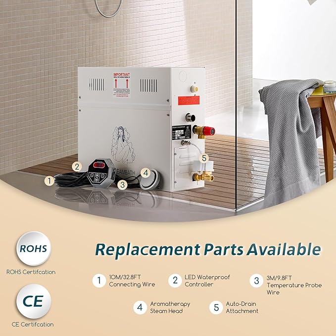 Steam Shower Generator Kit 9KW for Bath Sauna SPA, Aromatherapy Steam Head, Self-draining System, LED Waterproof Controller 77-131℉For Home Commercial Use 220V