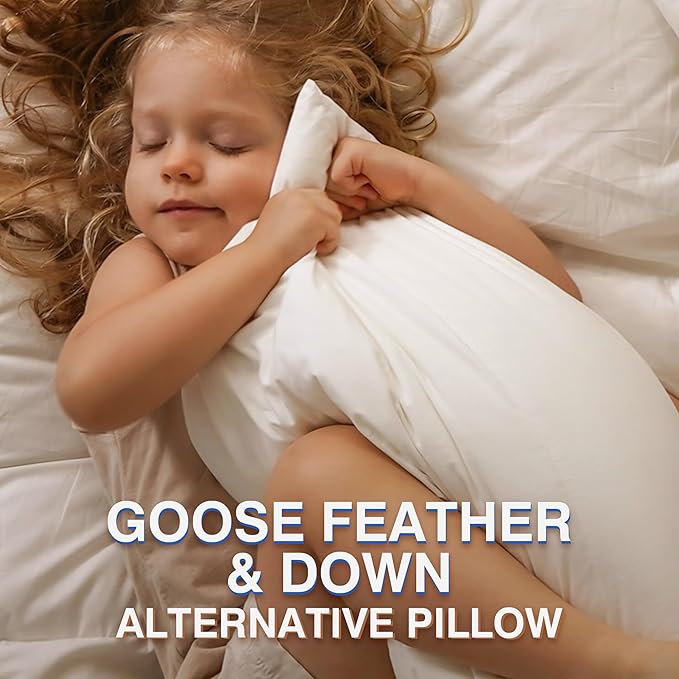 Feather Pillows King Size Set of 2 - Goose Down Hotel Bed Pillow for Sleeping, Soft 600 Thread Count Cotton Cover, Fluffy Support Surround Fill Polyester for Side, Back and Stomach Sleepers