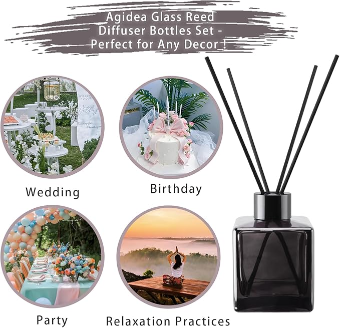 4PCS Empty Glass Diffuser Bottles,150ML/5.29Oz Anthracite Gray Refillable Fragrance Set with 20pcs Reeds Sticks & Black Caps & stoppers & Funnels for DIY Essential Oil