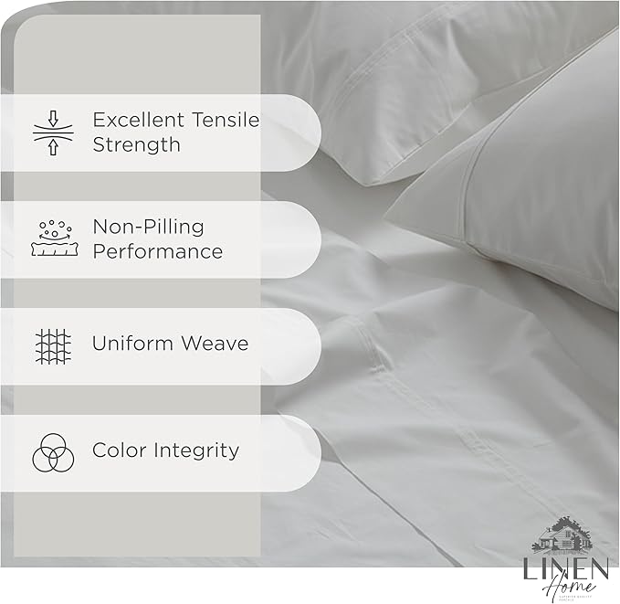 Linen Home 6 Piece California King Sheet Set, 100% Cotton Percale, 4 Pillowcases, Deep Pocket with All Around Elastic Sheet, Crisp Breathable Bedding, Hotel Luxury, Long-Staple Combed Cotton, White