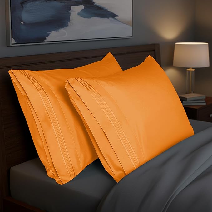 Elegant Comfort Premium Hotel Quality 2-Piece Pillowcase Set, Luxury & Softest 1500 Thread Count Egyptian Quality Bedding Pillowcases, Wrinkle and Fade Resistant,Orange, King