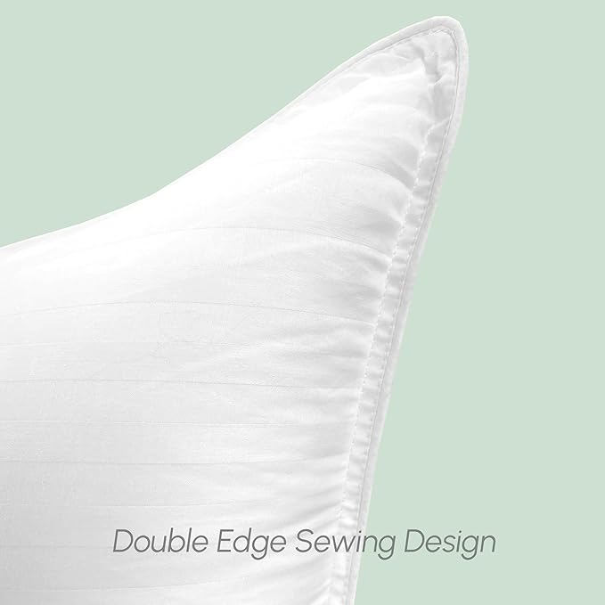 Elegant Comfort 100% Cotton Shell Stripe King Size Set of 2 Pillows, Super Plush Cooling Gel Filling Hotel Quality Down Alternative Bed Pillows for Side, Back and Stomach Sleepers