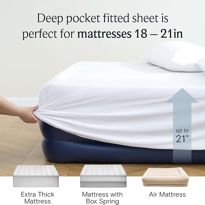 LuxClub 4 PC California King Size Sheet Set Bed Sheets Deep Pockets 18" Wrinkle Free Cooling Sheets Machine Washable Hotel Bedding Silky Soft - White California King
