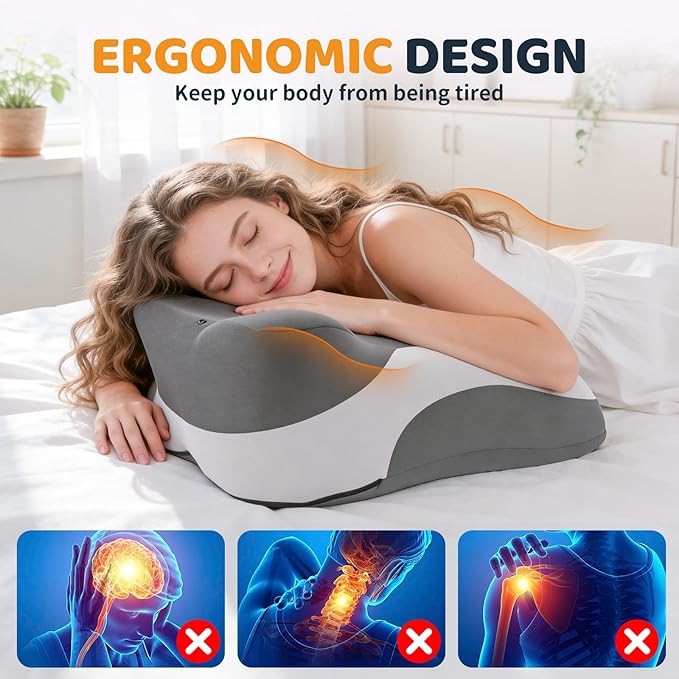 Memory Foam Ergonomic Wedge Pillow, Prone Pillow for Sleeping, Squat Pillow, Reading Pillow for Bed, Ideal for Massage, with Removable Cover, Back Support, Multi-Functional Memory Foam (Grey)