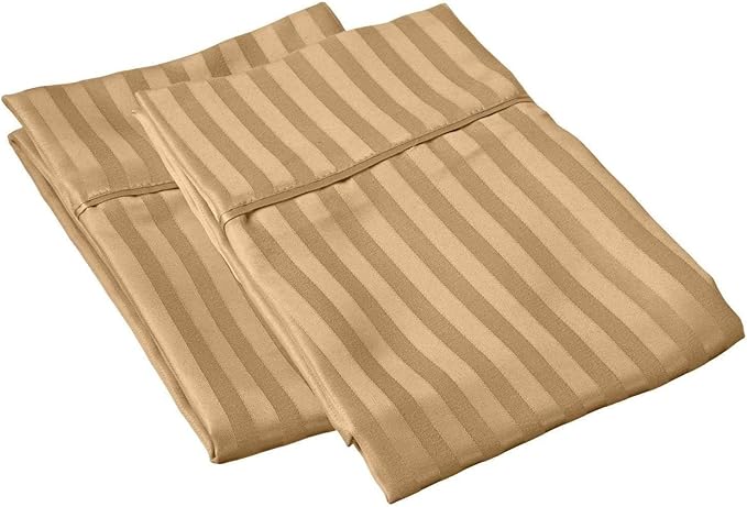 Mattress-Homes Hotel Quality Premium Pillowcases Queen Size Set of 4 Cotton Pillows for Sleeping, Smooth & Silky Cozy Breathable Bed Pillow Covers Machine Washable in Taupe Stripe