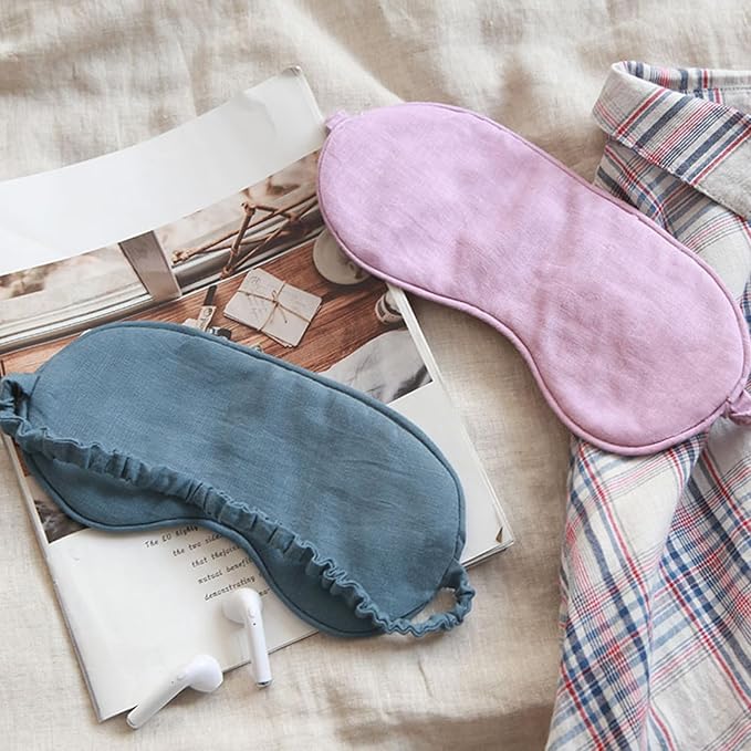 100% Pure Linen Sleep Mask Blackout Eye Mask for Sleeping, Eye Cover with Adjustable Strap - Organic Cotton Core Linen Eyes Mask Breathable for Travel - Gift for Women Men (Nearly Black)