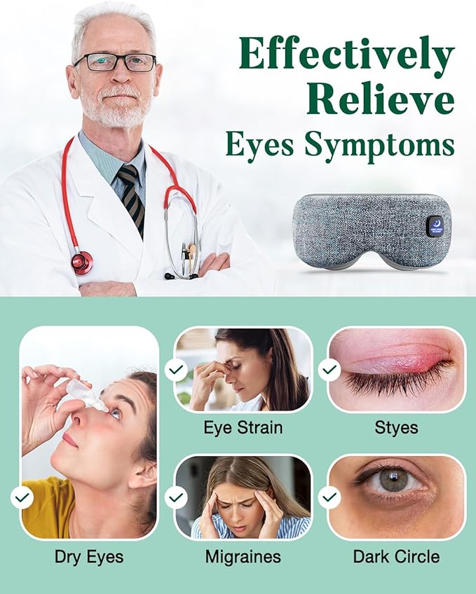 YoanYouth Heated Eye Mask for Dry Eyes, FSA Eligible HSA, Cordless Warm Compress for Eyes, Light Blocking Eye Heating Pad, Styes, Sleep, Cover Washable, Rechargeable, Deep Gray