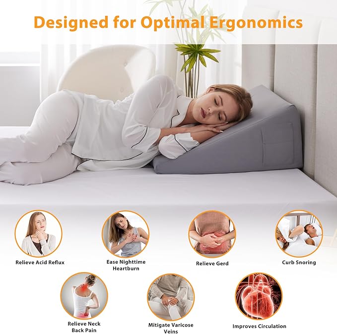 Ruqmuis Wedge Pillow for Sleeping, 12" Bed Wedges Pillow for Headboard, Triangle Incline Wedge for Acid Reflux, Pillows Wedge for Back Pain Relief, Elevated Leg Pillow After Surgery, Snoring, Velvet