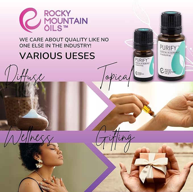 Rocky Mountain Oils Purify Essential Oil Blend 15ml - Organic, 100% Pure Blend with Lemongrass, Rosemary, Lavender, Myrtle, Citronella, and Tea Tree for Diffuser, Aromatherapy, Hotel, Spa