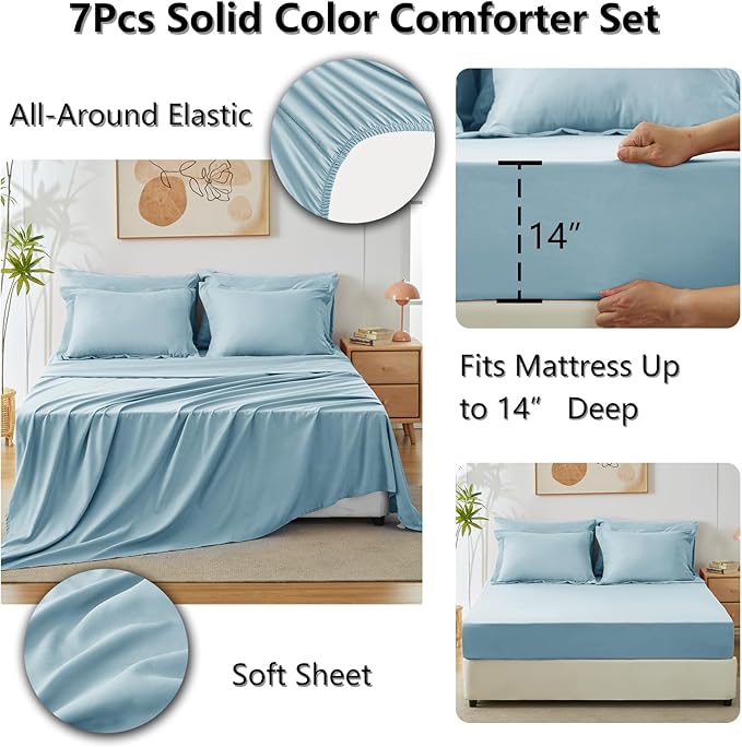 CozyLux Full Size Comforter Sets Light Blue, 7 Pieces Bed in a Bag Full Comforter Set with Sheets, Luxury Bedding Set with Down Alternative Comforter, Fitted Sheet, Flat Sheet, Pillowcases & Shams