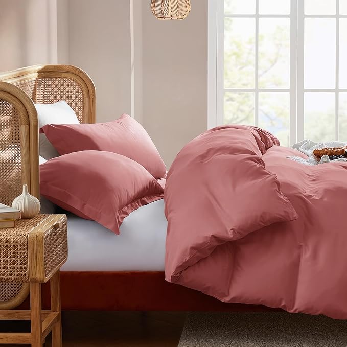 Nestl Twin Duvet Cover Set with Comforter Insert - Pink Clay 3 Piece 68x90 Duvet Cover & 1 Pillow Sham with White Quilted Down Alternative Comforter, Ultra Soft, All Season