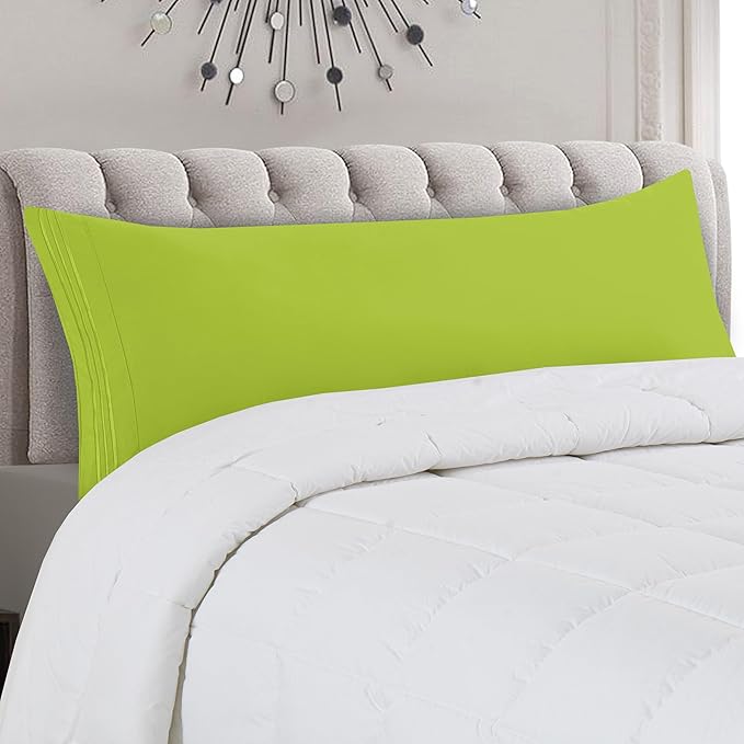 Mocassi 1-Piece Premium Body Pillowcase 1800 Series Hotel Quality Microfiber - Soft and Breathable with 3-Line Embroidery Wrinkle and Stain Resistant, Easy Care, 21" x 54", Lime