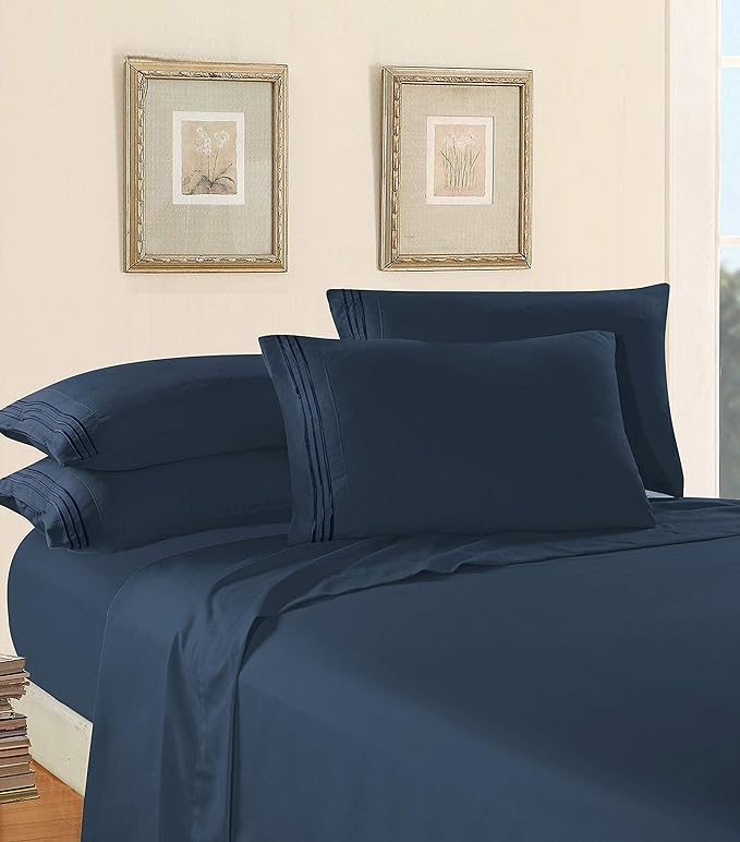 Elegant Comfort Luxury Soft 1500 Premier Egyptian 4-Piece Premium Hotel Quality Wrinkle Resistant Coziest Bedding Set, All Around Elastic Fitted Sheet, Deep Pocket up to 16inch, Queen, Navy Blue