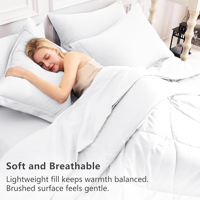 CozyLux Twin Comforter Set with Sheets White - 5 Pieces Bed in a Bag Twin, All Season Bed Set for Girls and Boys, Bedding Set with Down Alternative Comforter, Sheets, Pillowcase & Sham