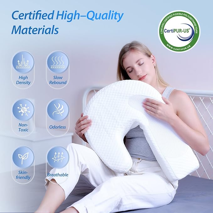 HOMCA Side Sleeper Pillows for Adults, Memory Foam U Shaped Pillows for Neck Pain Relief with Firm Support for Cervical Alignment, Cervical Neck Pillow for Side Sleepers (Upgraded Version)