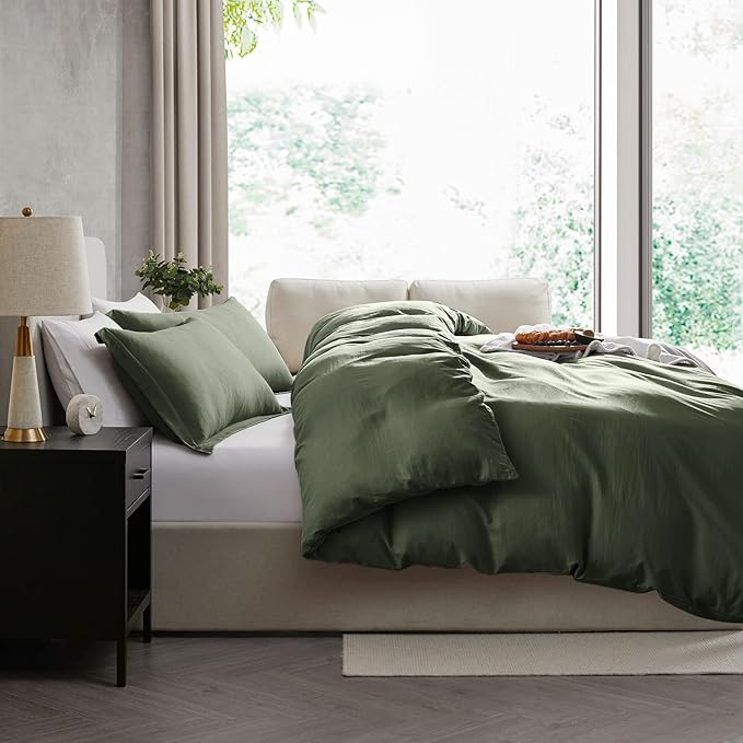Nestl Olive Green California King Duvet Cover Sets - Soft Double Brushed Cal King Duvet Cover, 3 Piece, with Zipper Closure, 1 Duvet Cover 104x98 inches and 2 Pillow Shams
