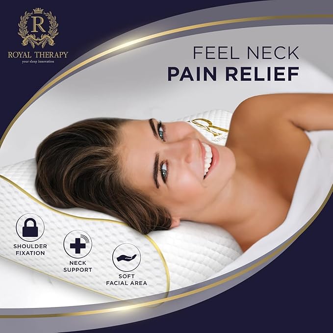 Royal Therapy King Memory Foam Pillows 2-Pack – Ergonomic Cervical Pillow for Neck and Shoulder Pain – Medium Firm Contour Pillow for Side, Back, and Stomach Sleepers – CertiPUR-US Certified