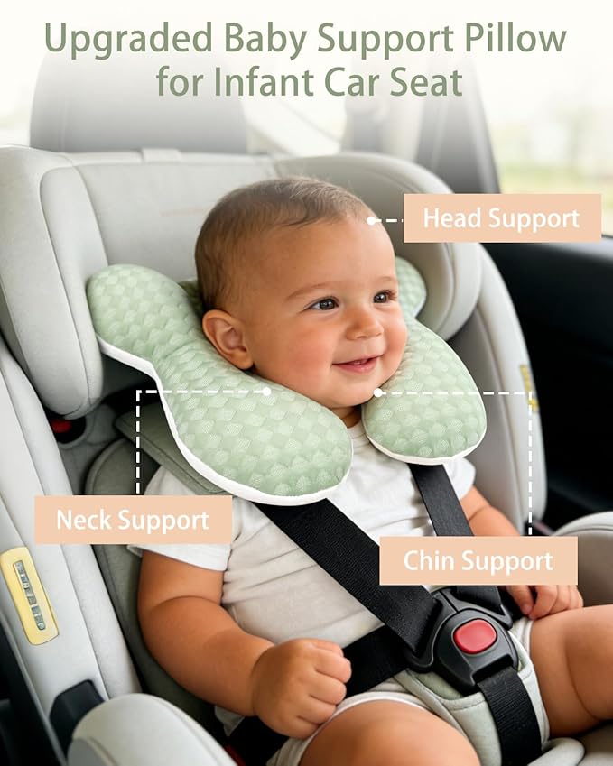 KAKIBLIN Baby Travel Pillow, Baby Neck Pillow for Car Seat, U-Shaped Head and Neck Support for Stroller Pushchair, Soft Cooling Breathable Infant Head Pillow for Newborn Toddler