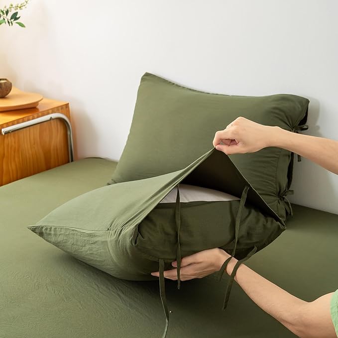 5-Piece Ultra-Soft Twin Bed Sheets and Comforter Set, Lightweight Washed Cozy PolyCotton Quilt for All Season, 1 Comforter Flat Sheet Fitted Sheet 1 Pillow Case 1 Pillowsham(Olive Green,Twin)