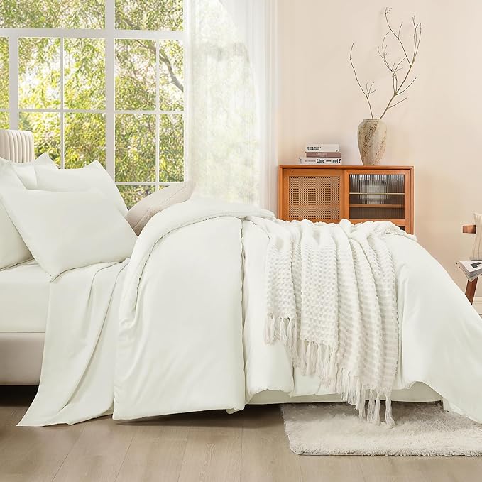 Litanika Twin/Twin XL Size Comforter Sets Grey Ivory - 5 Pieces Bed in a Bag Twin/Twin XL Bedding Comforter Sets, Solid Lightweight Bed Set with Comforter, Sheets, Pillowcase & Sham