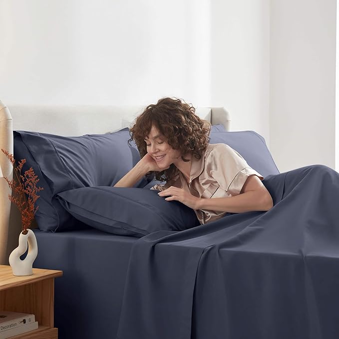 Nestl Extra Deep King Sheet Set - 6 Piece Breathable & Cooling Sheets - Hotel Luxury Bedding Set w/18-24 Inch Deep Pockets - Easy & Secure Fit - Super Soft, Wrinkle Free & Comfy - Navy Blue