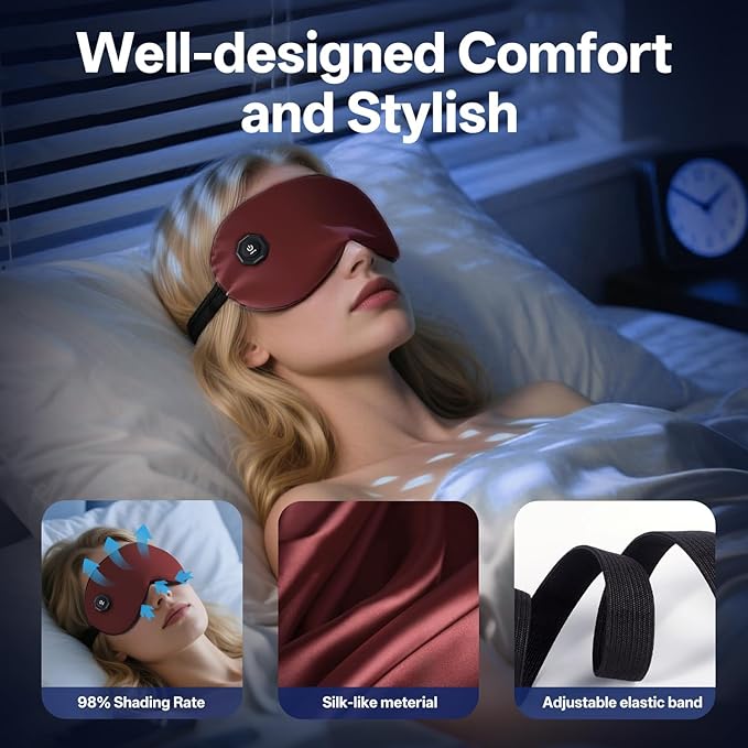 Silk Cordless Heated Eye Mask for Dry Eyes, Cordless Eye Mask Electric Warm Compress for Fast Eye Relief Rechargeable USB Heat Relax Mask for Sleep Red