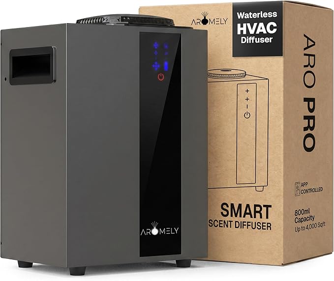 AROMELY HVAC Scent Diffuser – Nebulizing Waterless Diffuser for Home, Office, Large Room & Commercial Use – Smart Bluetooth App Controlled, Up to 4,000 SQFT – Cold Air Diffusion Technology – Black