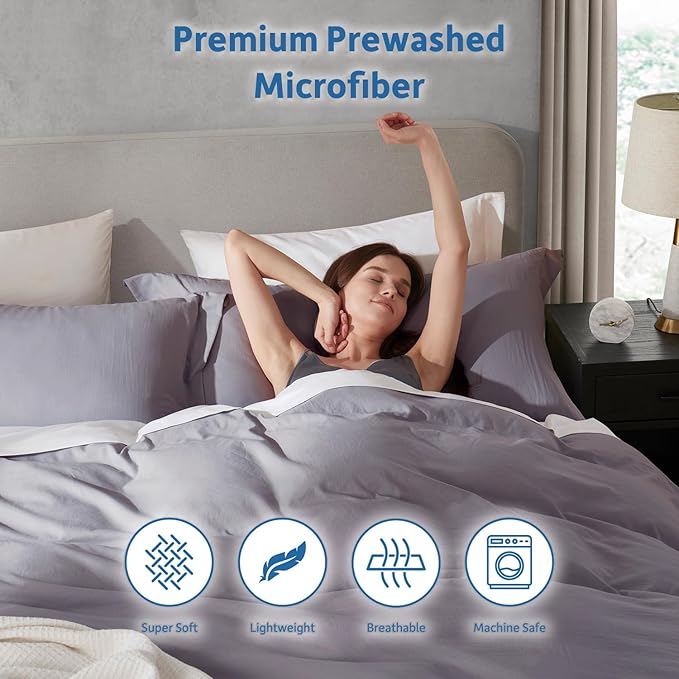 Nestl Grey Lavender Duvet Cover Queen Size - Soft Double Brushed Queen Duvet Cover Set, 3 Piece, with Zipper Closure, 1 Duvet Cover 90x90 inches and 2 Pillow Shams