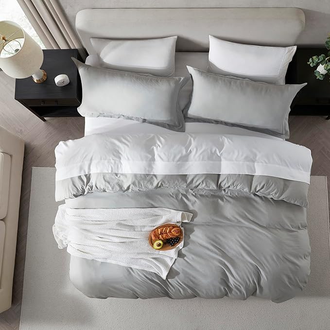 Nestl Light Grey Duvet Cover Full Size - Soft Double Brushed Full Size Duvet Cover Set, 3 Piece, with Zipper Closure, 1 Duvet Cover 80x90 inches and 2 Pillow Shams