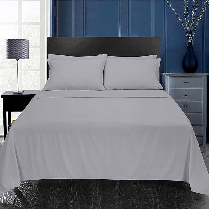 Royale Linens 6 Piece Queen Sheets Set - Soft Brushed 1800 Microfiber Bedding - 1 Fitted and 1 Flat Sheet, 4 Pillow cases - Wrinkle Free & Fade Resistant - Hotel Luxury Bed Sheets (Harbor Mist, Queen)