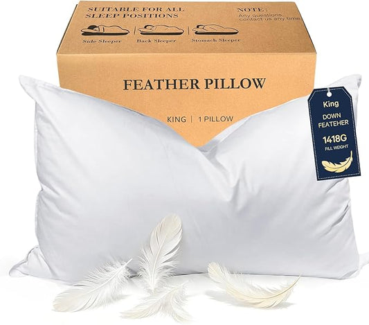 BHZ King Pillow Feather Down Hotel My King Pillow Bed Goose Pillows Alternative Luxury Pillows for Sleeping Side and Back Sleepers Soft Support Gifts White