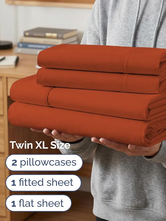 Extra Deep Twin XL Sheet Set - 4 Piece Breathable and Cooling Sheets - Hotel Luxury Bedding for Women, Men, Kids & Teens - Easy & Secure Fit - Soft and Wrinkle Free - Extra Deep Pockets - Terracotta
