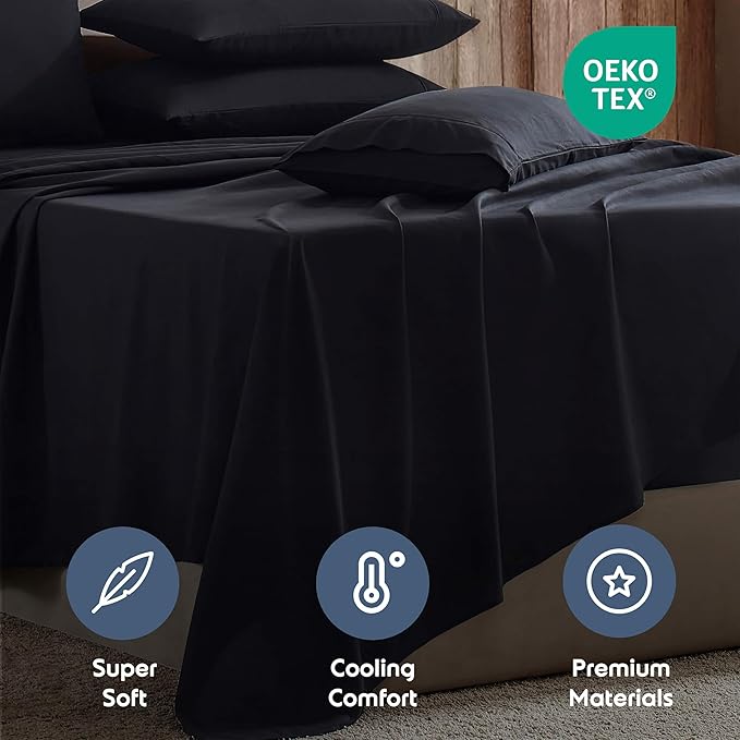 Nestl Extra Deep Queen Sheet Set - 6 Piece Breathable & Cooling Sheets - Hotel Luxury Bedding Set w/18-24 Inch Deep Pockets - Easy & Secure Fit - Super Soft, Wrinkle Free & Comfy - Black
