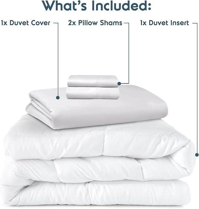 Nestl Full Duvet Cover Set with Comforter Insert - White 4 Piece 80x90 Duvet Cover & 2 Pillow Shams with White Quilted Down Alternative Comforter, Ultra Soft, All Season