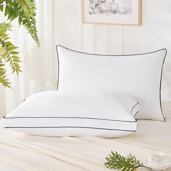 Feather Down Pillows Standard Size Set of 2, Hotel Collection Bed Pillows 2 Pack, Medium Firm Pillow for Side, Back or Stomach Sleepers, Downproof, Gusset Design 20x26 in.