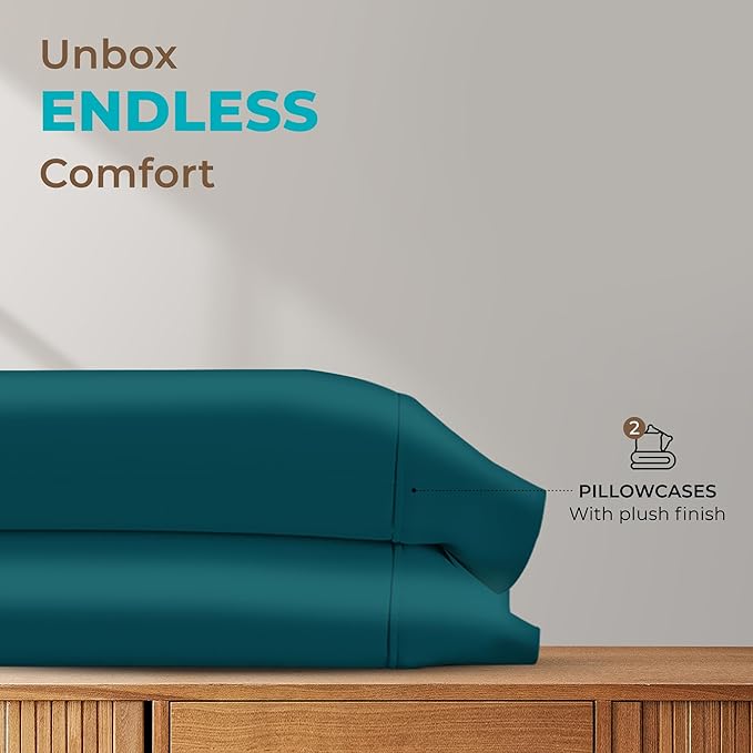 Thread Spread 100% Egyptian Cotton Queen Pillow Cases Set of 2 - Luxury 800 Series Euphoria Collection Queen Pillow Cases (Teal), Soft Cooling Hotel Cotton Pillowcases, Fits Standard Pillows
