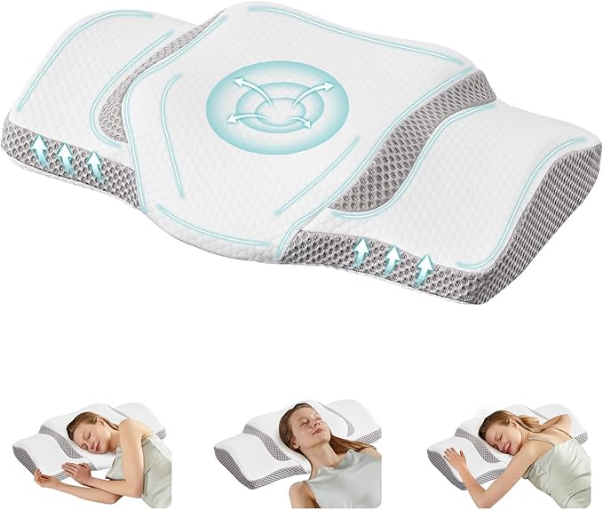 DUMOS Cervical Neck Pillow for Neck Pain Relief, Cooling Memory Foam Pillows for Sleep Apnea, Soft Side Sleeper Pillow Orthopedic Support Ergonomic Pillow for Stomach Back Stomach Sleepers