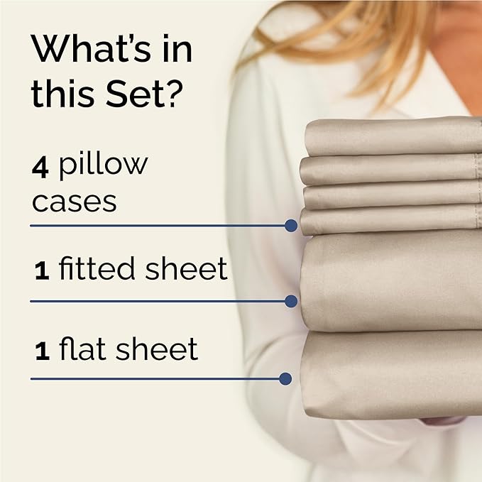 Full 6 Piece Sheet Set - Comfy, Breathable & Cooling - Soft Hotel Luxury Bedding for Women, Men, Kids, Teens & Children - 1 Flat & 1 Fitted Sheet & 4 Pillowcases w/ Deep Pockets - Wrinkle Free - Cream