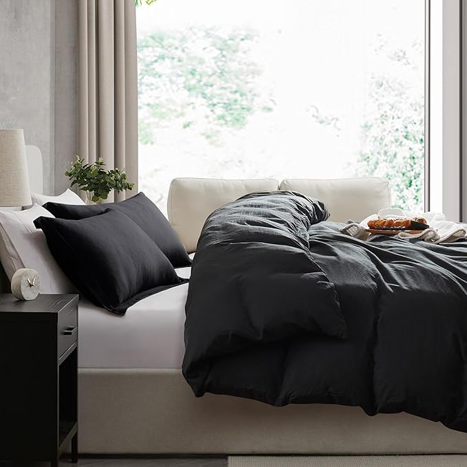 Nestl Black Duvet Cover Queen Size - Soft Double Brushed Queen Duvet Cover Set, 3 Piece, with Zipper Closure, 1 Duvet Cover 90x90 inches and 2 Pillow Shams