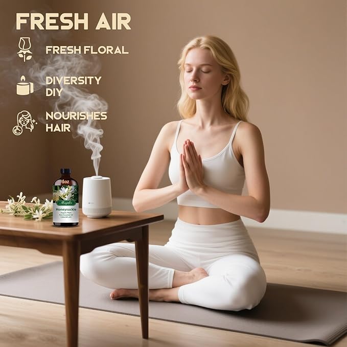 Honeysuckle Essential Oil – MLYNKL Honeysuckle Oils 4.33 fl oz for Diffusers, Humidifiers, Massage, DIY Candles, Soap, Cleaning, Home, Yoga, Office, Gifts - 130 ml