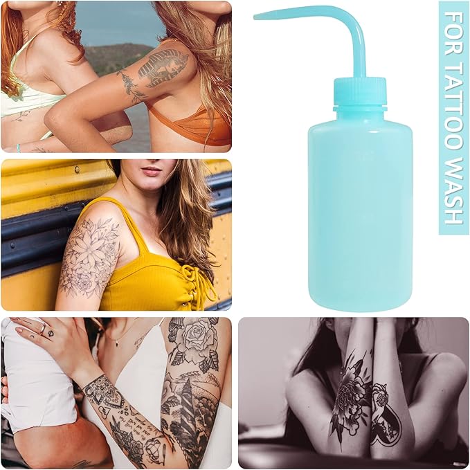 4 Packs Tattoo Wash Bottle Water Squirt Squeeze Diffuser Bottles (Light Blue, 250ml)