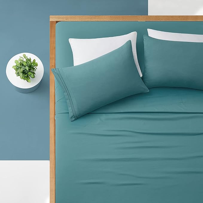 Manyshofu Extra Deep Pocket Twin Sheets Set - Hotel Luxury 1800 Thread Count Sheets & Pillowcases - Kids Bedding Set up to 24" Mattress - Teal Bed Sheets 18-24 Inch Deep Pockets - 3 Piece