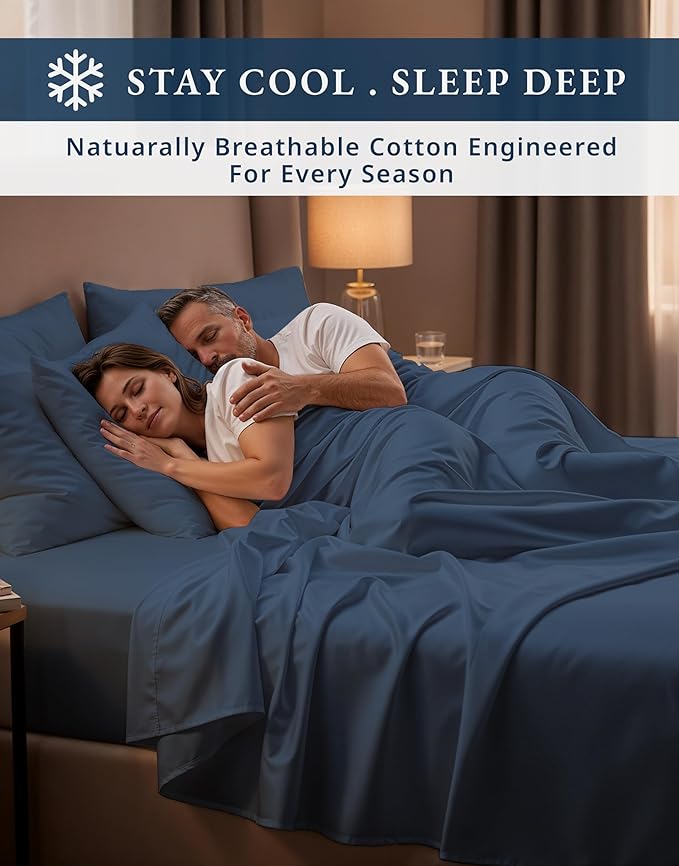 LANE LINEN 100% Egyptian Cotton Bed Sheets - 3-Piece Twin XL Set Long Staple Bedding Sateen Weave Luxury Hotel Fits Upto 15" Mattress - Dark Denim