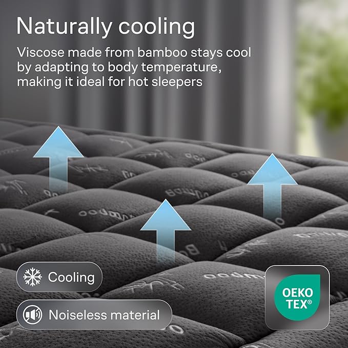 Niagara Sleep Solution Ultra Soft California King Size Mattress Topper - Viscose Made from Bamboo Pillow Top Mattress Pad for Back Pain Relief - Naturally Cooling for Hot Sleepers, Dark Gray