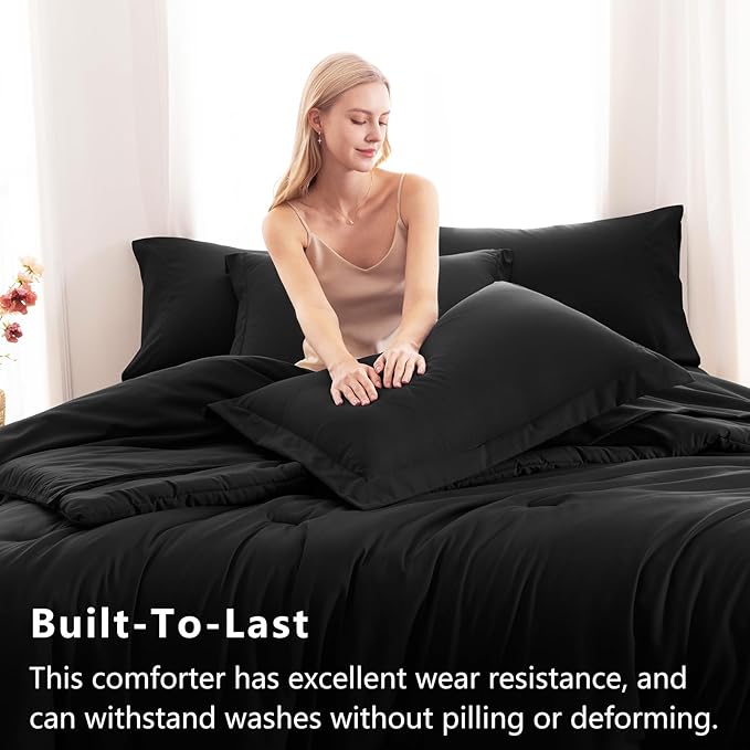 CozyLux Twin XL Comforter Set Black, 5 Pieces Bed in a Bag Twin Extra Long Comforter Set with Sheets for College Dorm, Luxury Bedding Sets with Down Alternative Comforter, Sheets, Pillowcase & Sham