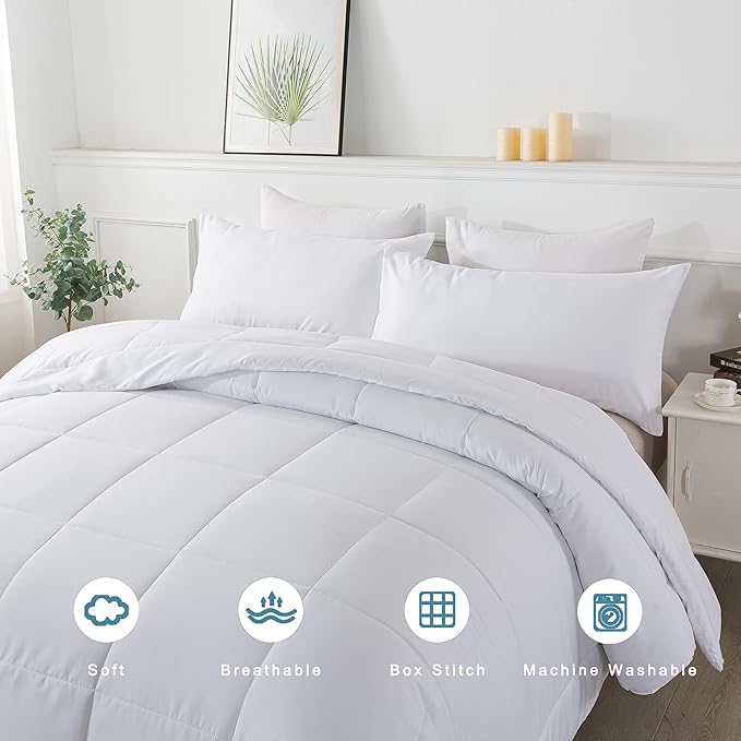 DOWNCOOL Full Size Comforter Sets -All Season Bedding Comforters Sets with 2 Pillow Cases -3 Pieces Bed Set Down Alternative Comforter Set -White Bedding Sets Full(82"x86")