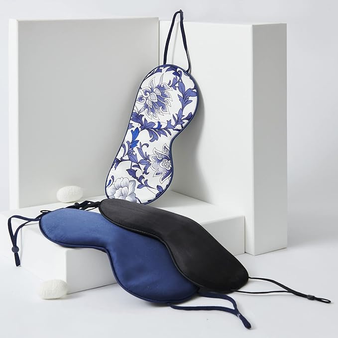 Sleep Mask for Women Men, Mulberry Silk Eye mask for Sleeping, Unique Adjustable Ear-Hanging Strap, Large Size