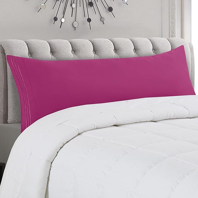 Mocassi 1-Piece Premium Body Pillowcase 1800 Series Hotel Quality Microfiber - Soft and Breathable with 3-Line Embroidery Wrinkle and Stain Resistant, Easy Care, 21" x 54", Hot Pink